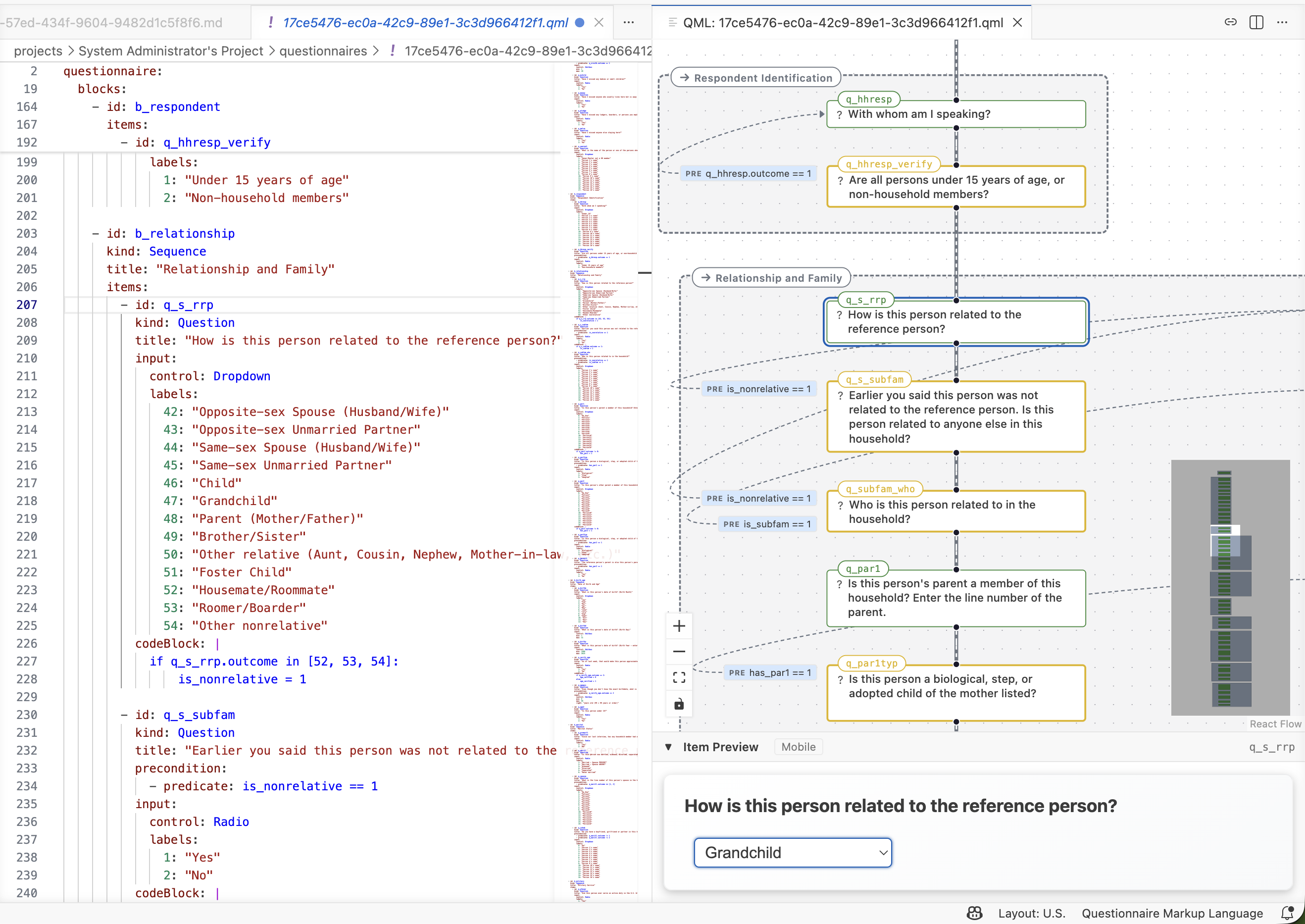 Armiger - QML questionnaire editor with React-Flow flow diagram and live item preview